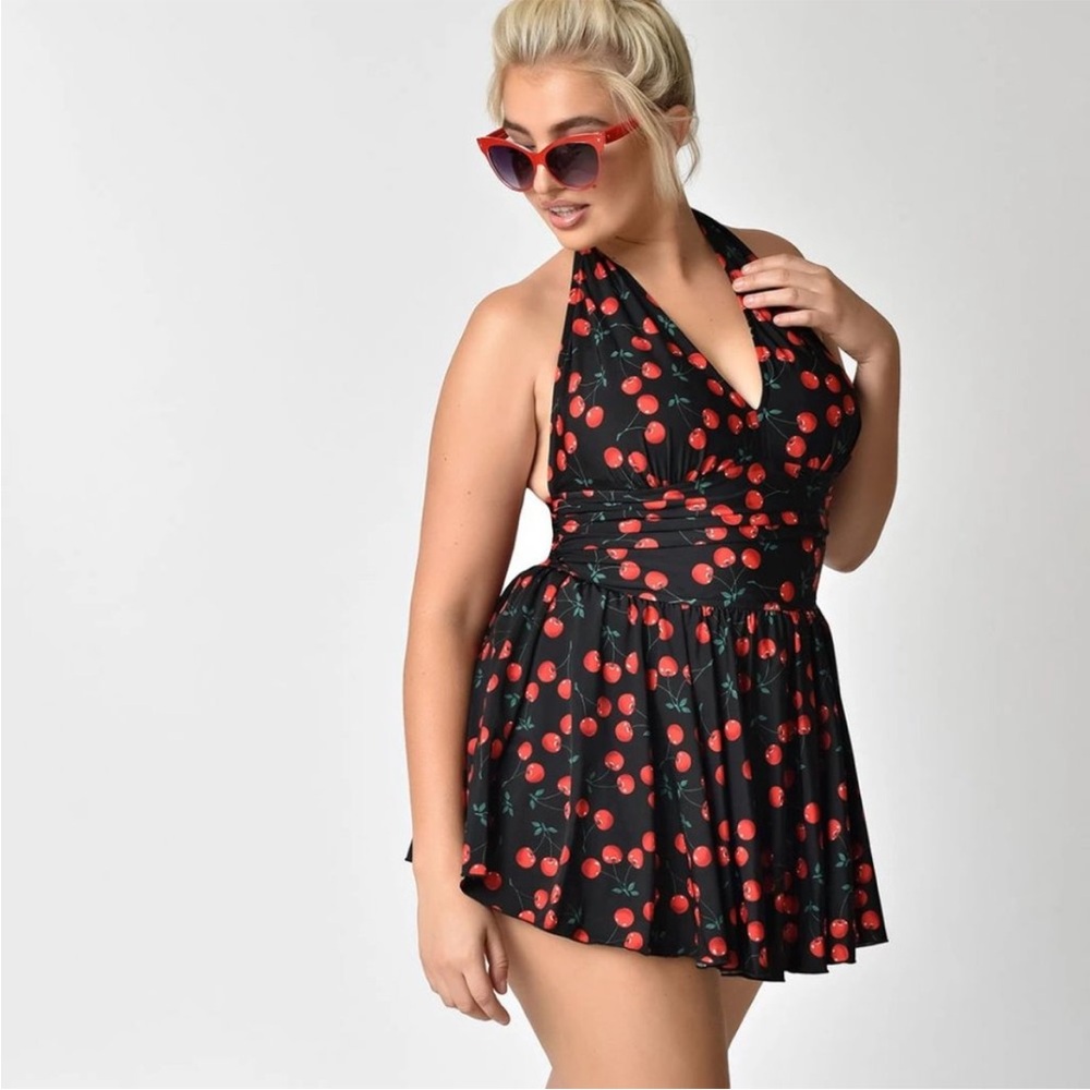 Esther Williams Cherry Skirt One Piece Swimsuit Vintage Pinup Bombshell 14 XL